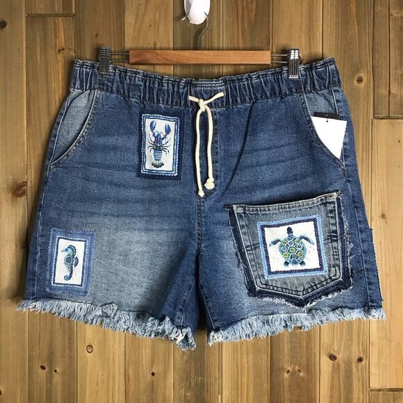 Upcycled NWT Celebrity Pink Paper-bag The Pepper Denim Shorts Sz XL OOAK - Picture 1 of 14